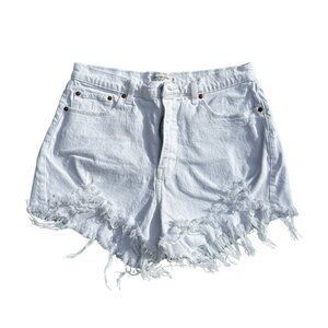28. Abercrombie & Fitch White Curve Love Denim Shorts — High-Rise, Raw Hem